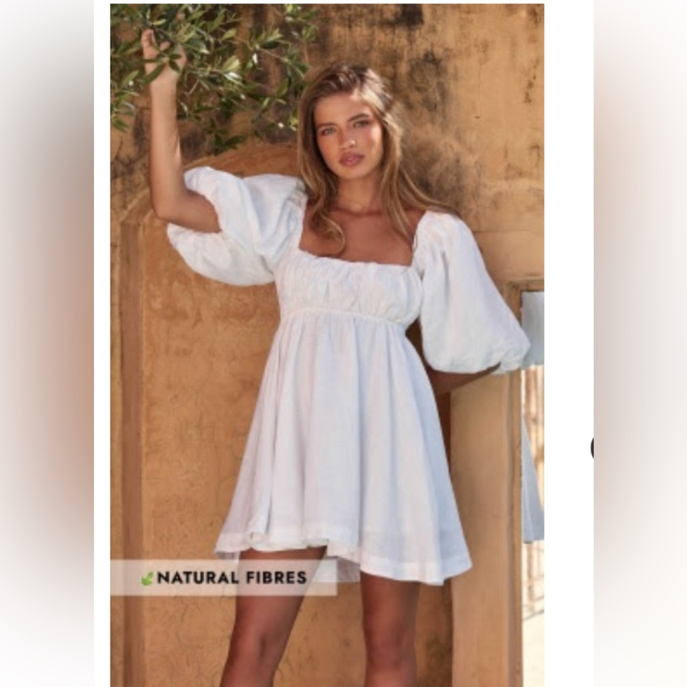 Showpo White Puff Sleeve Mini Dress Linen